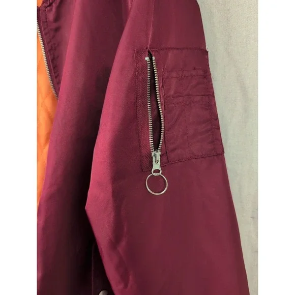 Brooklyn Cloth Mens Bomber Jacket Burgundy Maroon Quilted Orange Lining Large - Picture 8 of 16